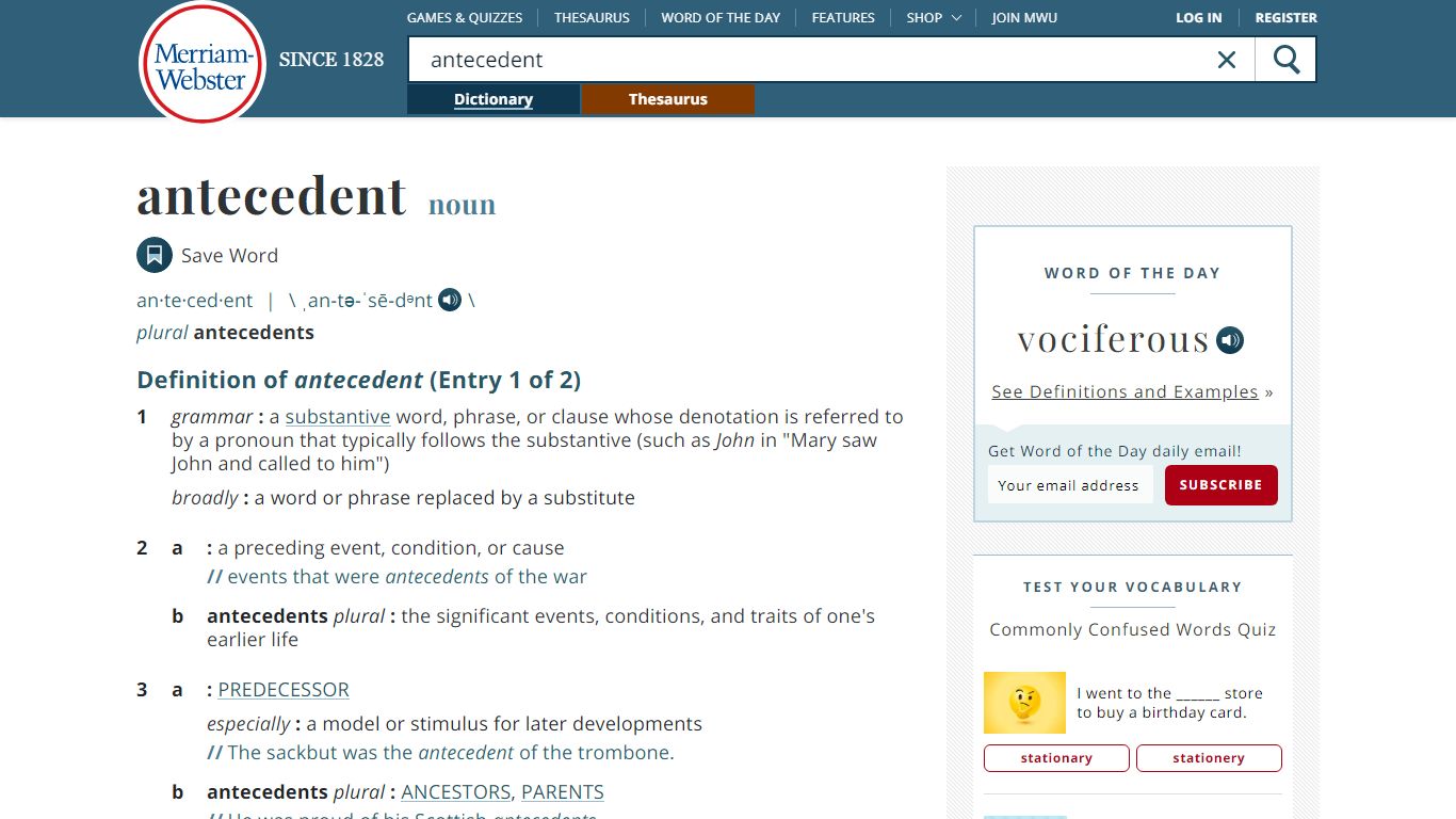 Antecedent Definition & Meaning - Merriam-Webster