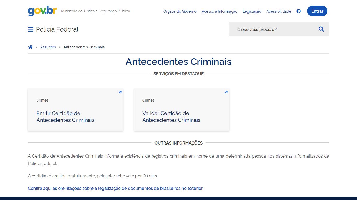 Antecedentes Criminais — Português (Brasil) - Polícia Federal